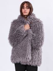 Religion Grey Long Haired Short Relax Fur Coat in Shaggy Soft Faux Fur - Image 5 of 6
