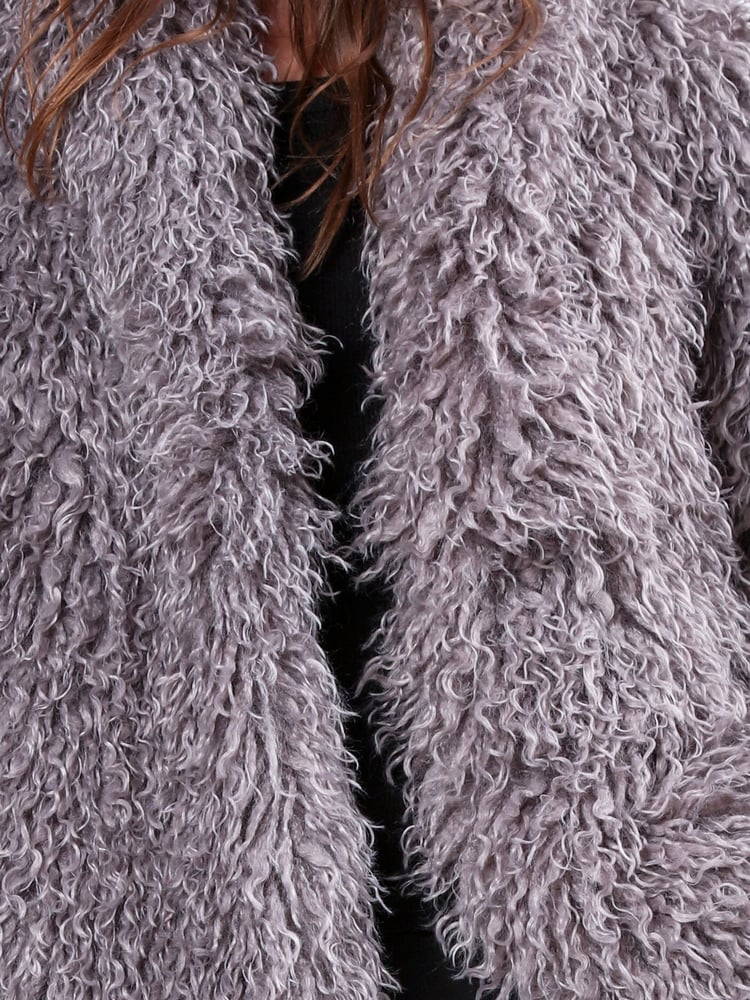 Religion Grey Long Haired Short Relax Fur Coat in Shaggy Soft Faux Fur - Image 6 of 6