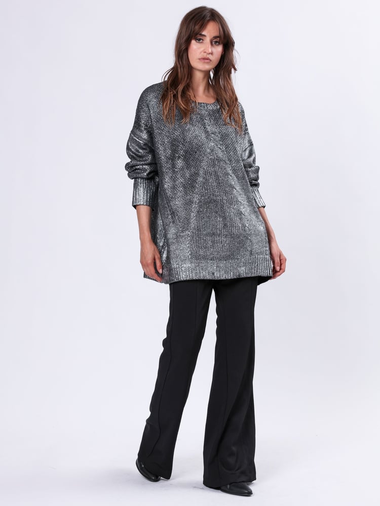 Religion Metallic Oversized Frame Jumper in Soft Cable Knit With Silver Foil - Image 1 of 6