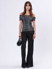 Religion Metallic Off the Shoulder Tanzanite Top in Slinky Metallic Fibre - Image 1 of 6