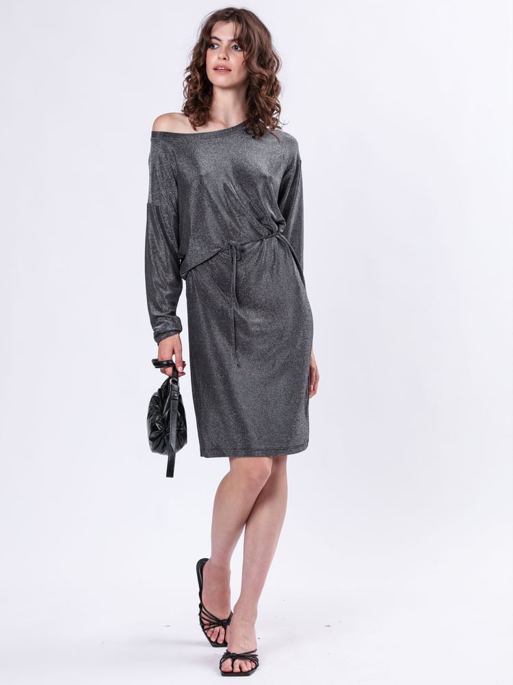 Religion Metallic Off The Shoulder Tanzanite Midi Dress In Slinky Metallic Jersey - Image 2 of 6