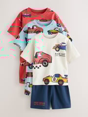 Red/Ecru Cars Short Pyjamas 3 Pack (9mths-10yrs) - Image 1 of 8