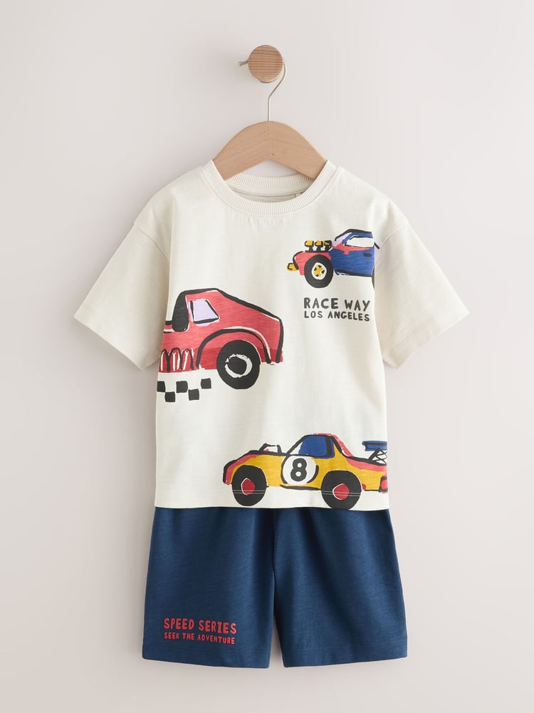 Red/Ecru Cars Short Pyjamas 3 Pack (9mths-10yrs) - Image 2 of 8