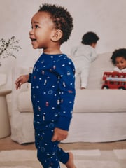 Navy/White London Bus 3 Pack Snuggle Pyjamas (9mths-8yrs) - Image 5 of 13
