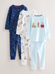 Navy/White London Bus 3 Pack Snuggle Pyjamas (9mths-8yrs) - Image 7 of 13