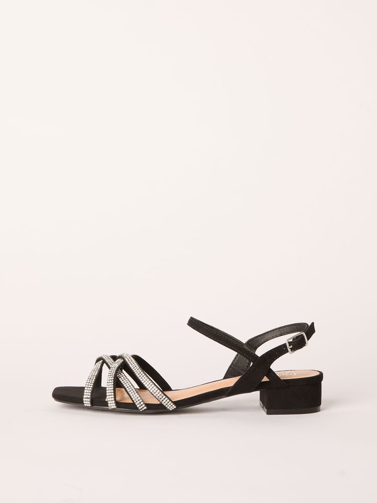 Friends Like These Black Wide Fit Low Block Heel Diamante Occasion Sandals - Image 5 of 5