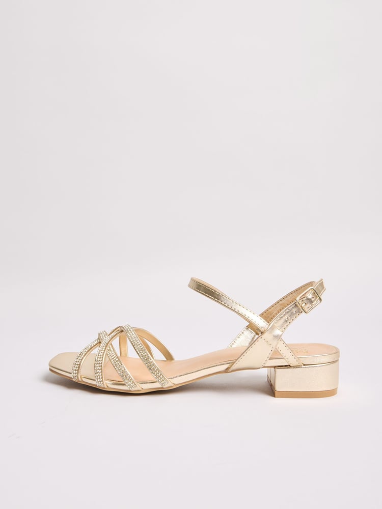 Friends Like These Gold Standard Fit Low Block Heel Diamante Occasion Sandals - Image 5 of 5