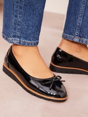 Friends Like These Black Comfort Patent Faux Leather Flat Ballerina Shoes - Image 2 of 5