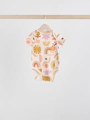 Cream/Brown Baby Short Sleeve 100% Cotton Bodysuits 5 Pack - Image 3 of 12