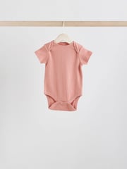 Cream/Brown Baby Short Sleeve 100% Cotton Bodysuits 5 Pack - Image 4 of 12