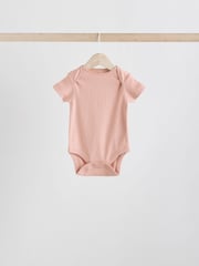 Cream/Brown Baby Short Sleeve 100% Cotton Bodysuits 5 Pack - Image 7 of 12