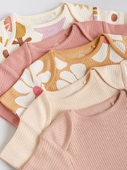 Cream/Brown Baby Short Sleeve 100% Cotton Bodysuits 5 Pack - Image 9 of 12