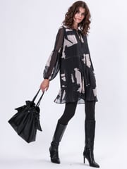Religion Black Infinity Mini Tunic Dress With Cuffed Sleeves In Hand Painted Prints - Image 1 of 6