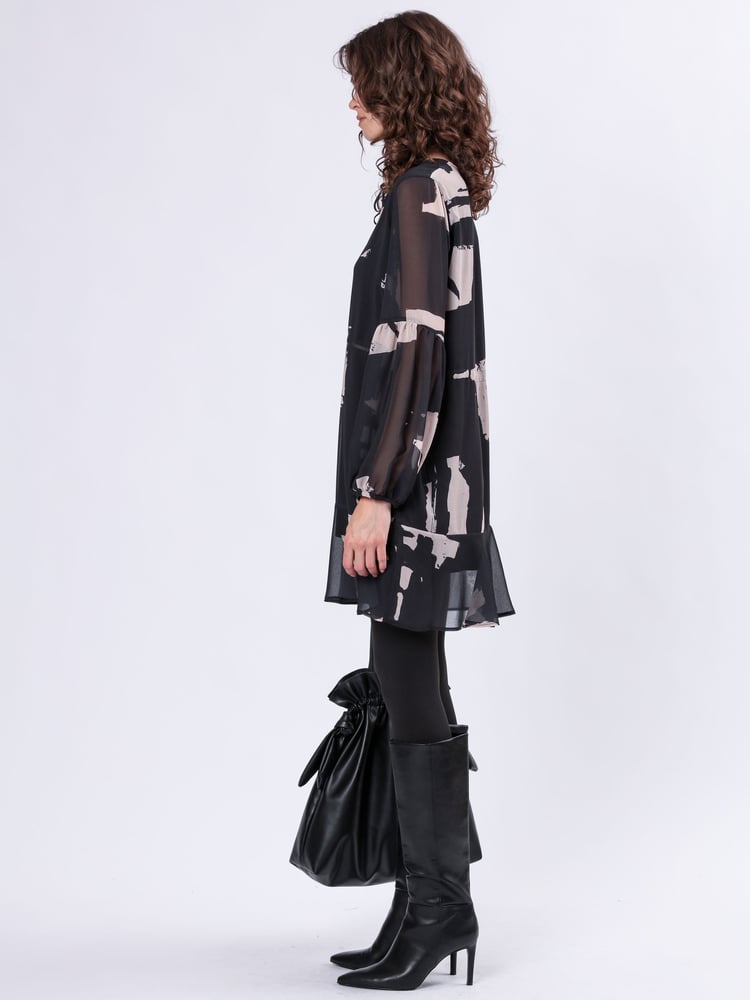 Religion Black Infinity Mini Tunic Dress With Cuffed Sleeves In Hand Painted Prints - Image 2 of 6