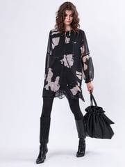 Religion Black Infinity Mini Tunic Dress With Cuffed Sleeves In Hand Painted Prints - Image 3 of 6