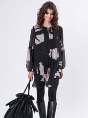 Religion Black Infinity Mini Tunic Dress With Cuffed Sleeves In Hand Painted Prints - Image 4 of 6