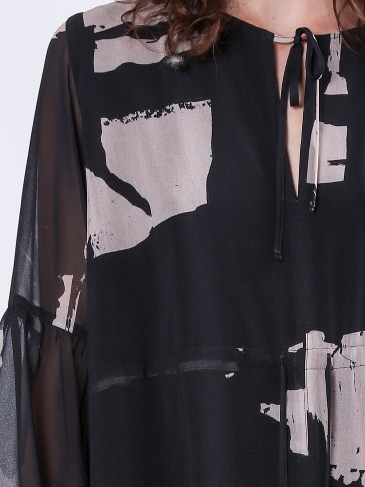 Religion Black Infinity Mini Tunic Dress With Cuffed Sleeves In Hand Painted Prints - Image 6 of 6