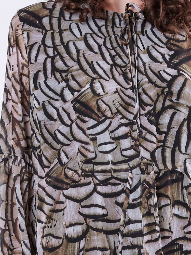 Religion Natural Infinity Mini Tunic Dress With Cuffed Sleeves In Hand Painted Prints - Image 6 of 6