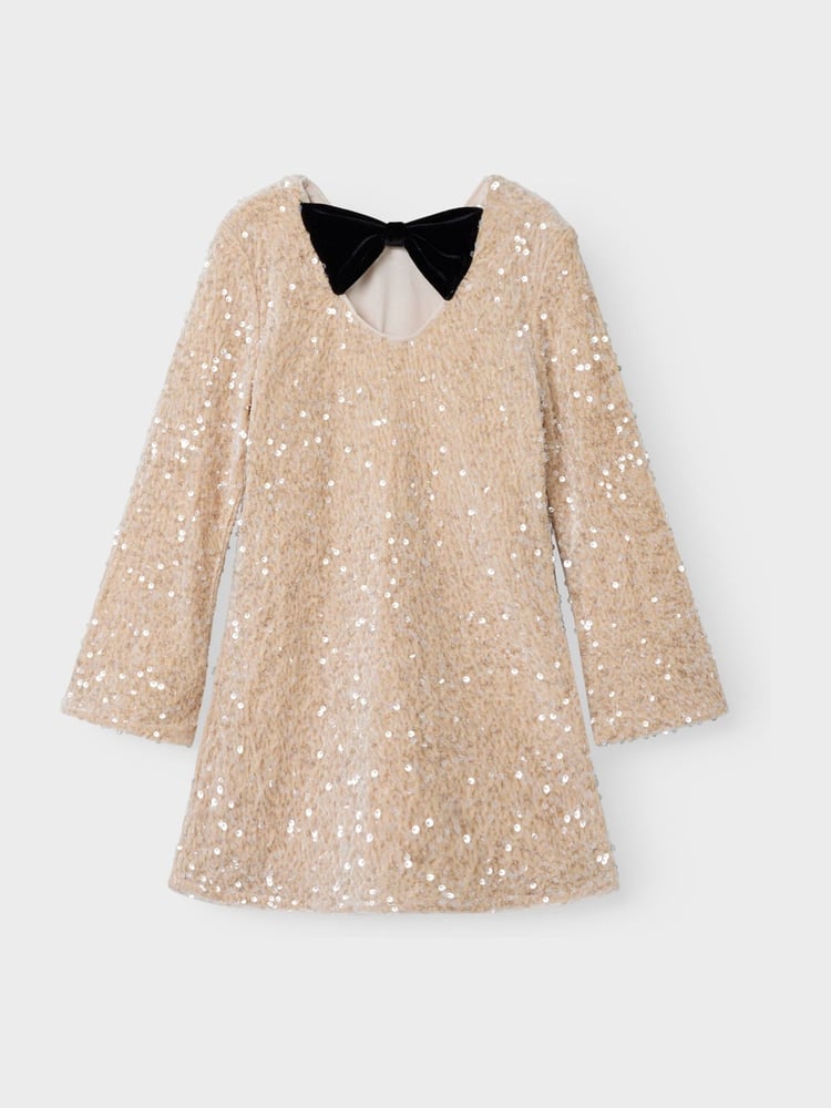 Name It White Long Sleeve Sequin Bow Back Dress - Image 4 of 4