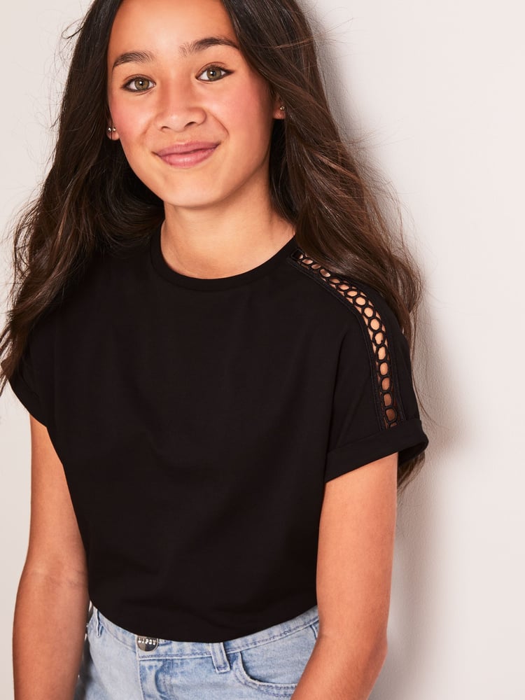 Lipsy Black/White Shoulder Trim 100% Cotton Tops 2 Pack (5-16yrs) - Image 1 of 8