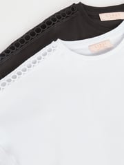 Lipsy Black/White Shoulder Trim 100% Cotton Tops 2 Pack (5-16yrs) - Image 3 of 8
