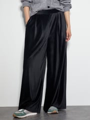 Monsoon Black Shay Rib Velour Wide Leg Trousers - Image 2 of 4