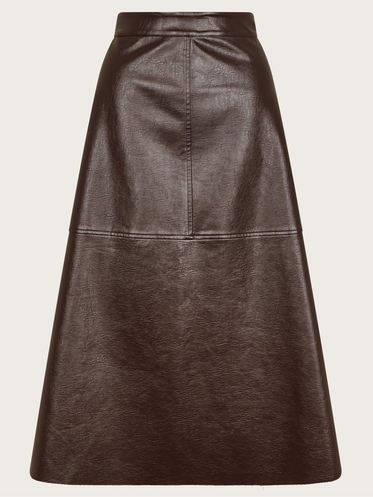 Monsoon Brown Pippa Faux Leather Midi Skirt - Image 5 of 5