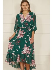 Yumi Green Floral Kimono Dipped Hem Dress - Image 2 of 5