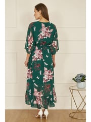 Yumi Green Floral Kimono Dipped Hem Dress - Image 4 of 5