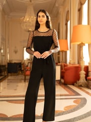 Yumi Black Spot Mesh Stretch Jumpsuit - Image 1 of 9