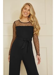 Yumi Black Spot Mesh Stretch Jumpsuit - Image 6 of 9