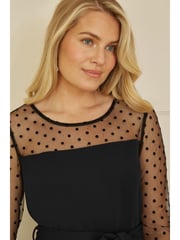 Yumi Black Spot Mesh Stretch Jumpsuit - Image 7 of 9