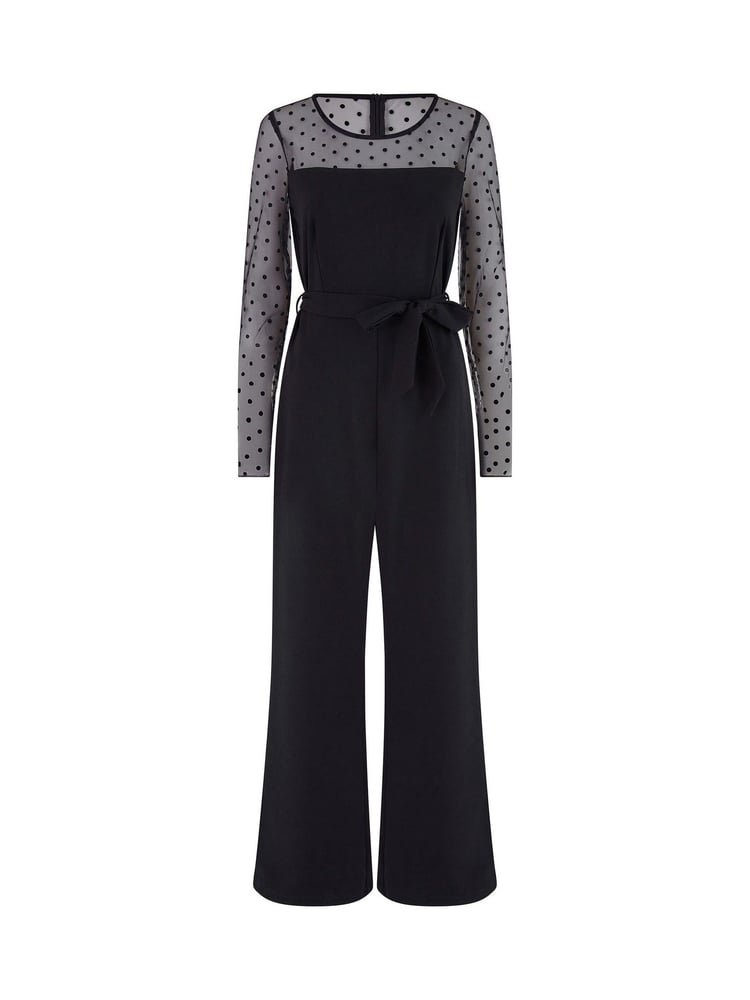 Yumi Black Spot Mesh Stretch Jumpsuit - Image 9 of 9