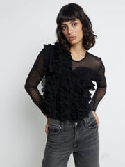 River Island Black Frill Long Sleeve Bodies - Image 1 of 6