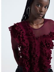 River Island Burgundy Frill Long Sleeve Bodies - Image 3 of 4