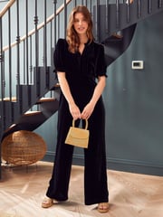 Aspiga Tallulah Velvet Black Jumpsuit - Image 1 of 4