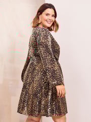 Friends Like These Black Animal Curve Long Sleeve Printed Velvet Mini Dress - Image 4 of 4
