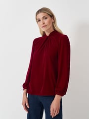 Crew Clothing Company Red Georgia Twist Front Velvet Top - Image 1 of 5