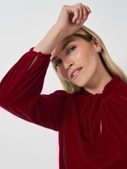 Crew Clothing Company Red Georgia Twist Front Velvet Top - Image 3 of 5