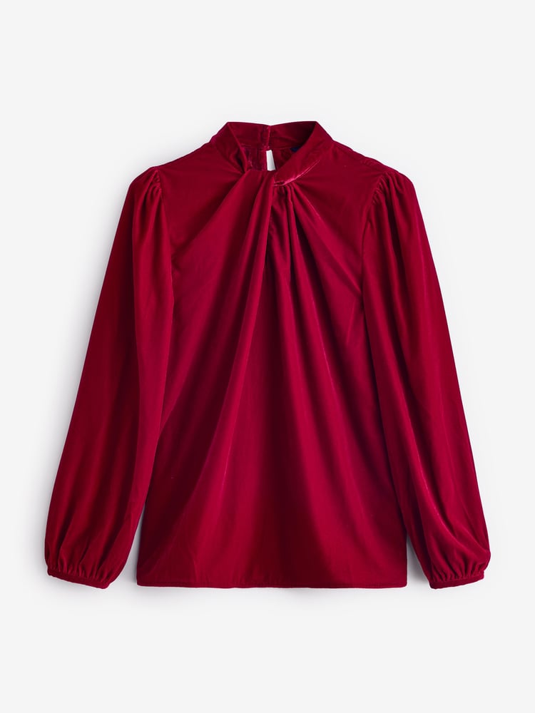 Crew Clothing Company Red Georgia Twist Front Velvet Top - Image 5 of 5