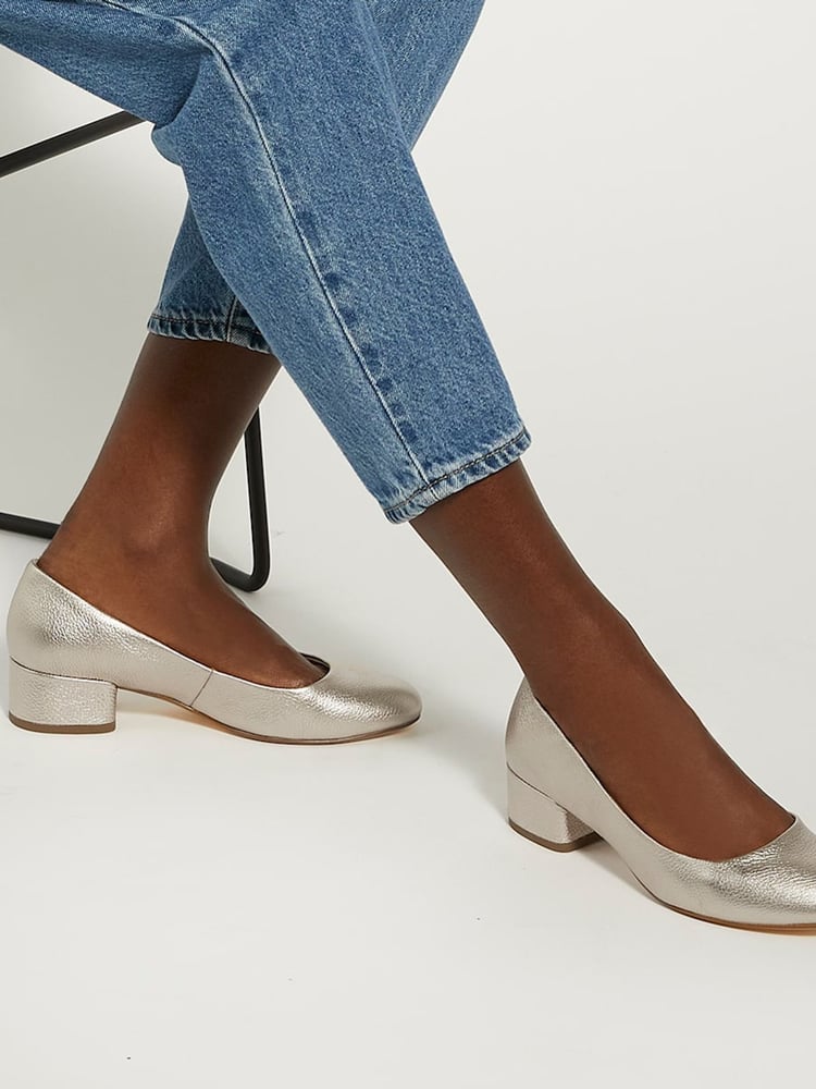 Dune London Gold Wide Fit Bracket Low Heel Comfort Court Shoes - Image 5 of 5