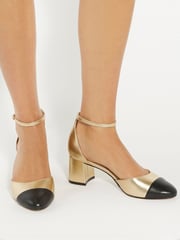Dune London Gold Careless 2 Part Toe Cap Ballet Open Courts - Image 1 of 6