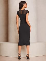 Lipsy Black Deco Yoke Panel Short Sleeve Ruched Bodycon Dress - Image 2 of 4