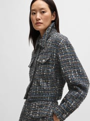 BOSS Grey Cropped Jacket In Multicoloured Tweed - Image 3 of 6