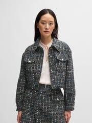 BOSS Grey Cropped Jacket In Multicoloured Tweed - Image 4 of 6