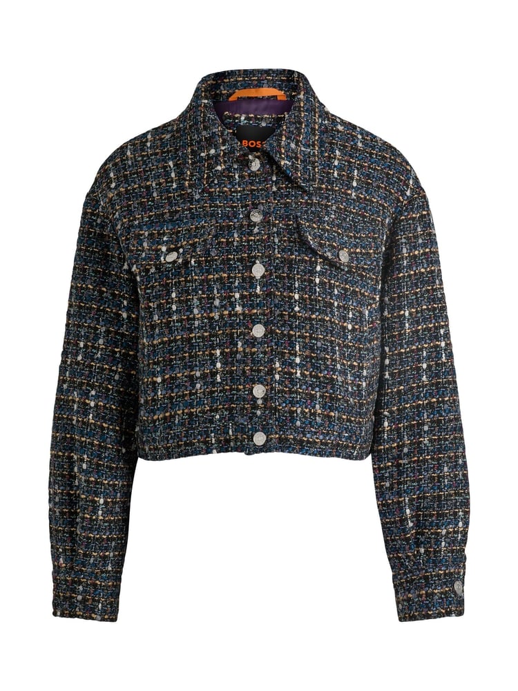 BOSS Grey Cropped Jacket In Multicoloured Tweed - Image 6 of 6