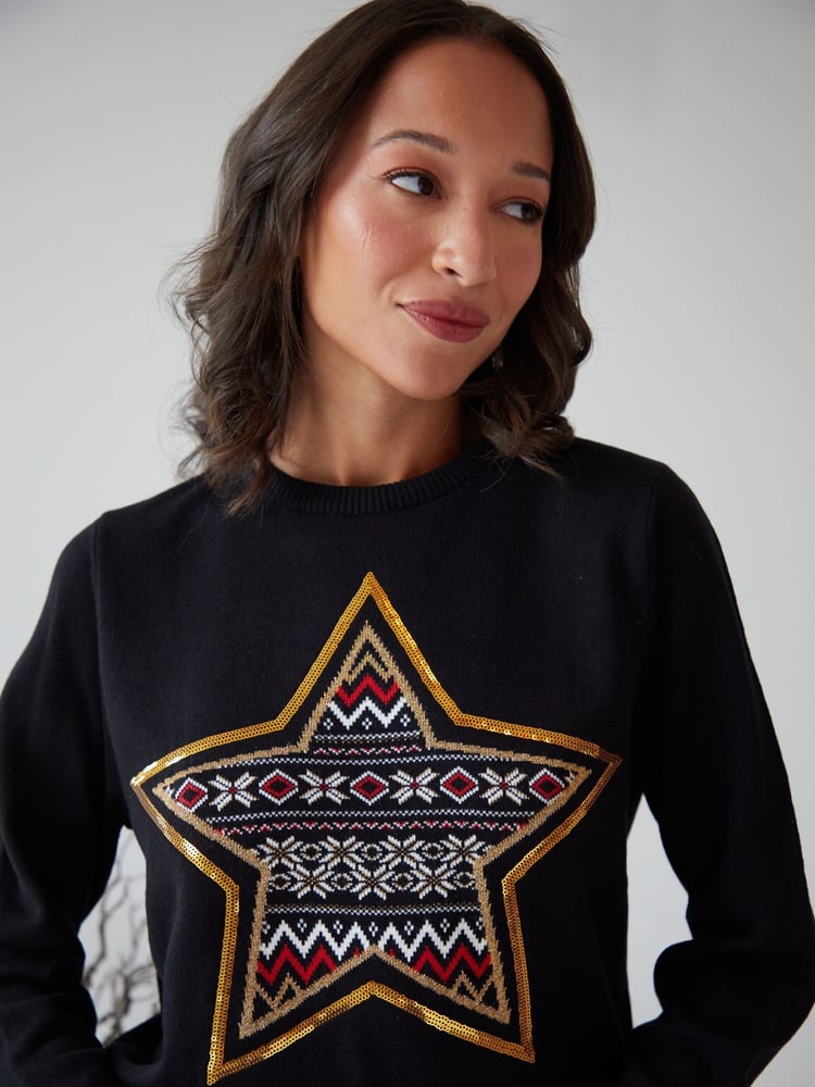 Threadbare Black Fairisle Knitted Christmas Jumper - Image 5 of 5