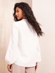 Friends Like These Ivory Petite Long Sleeve Button Notch Neck Blouse - Image 4 of 4