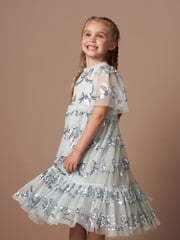 Angel & Rocket Blue Delta Sequin Bow Mesh Dress - Image 1 of 7