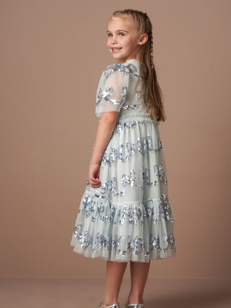 Angel & Rocket Blue Delta Sequin Bow Mesh Dress - Image 2 of 7